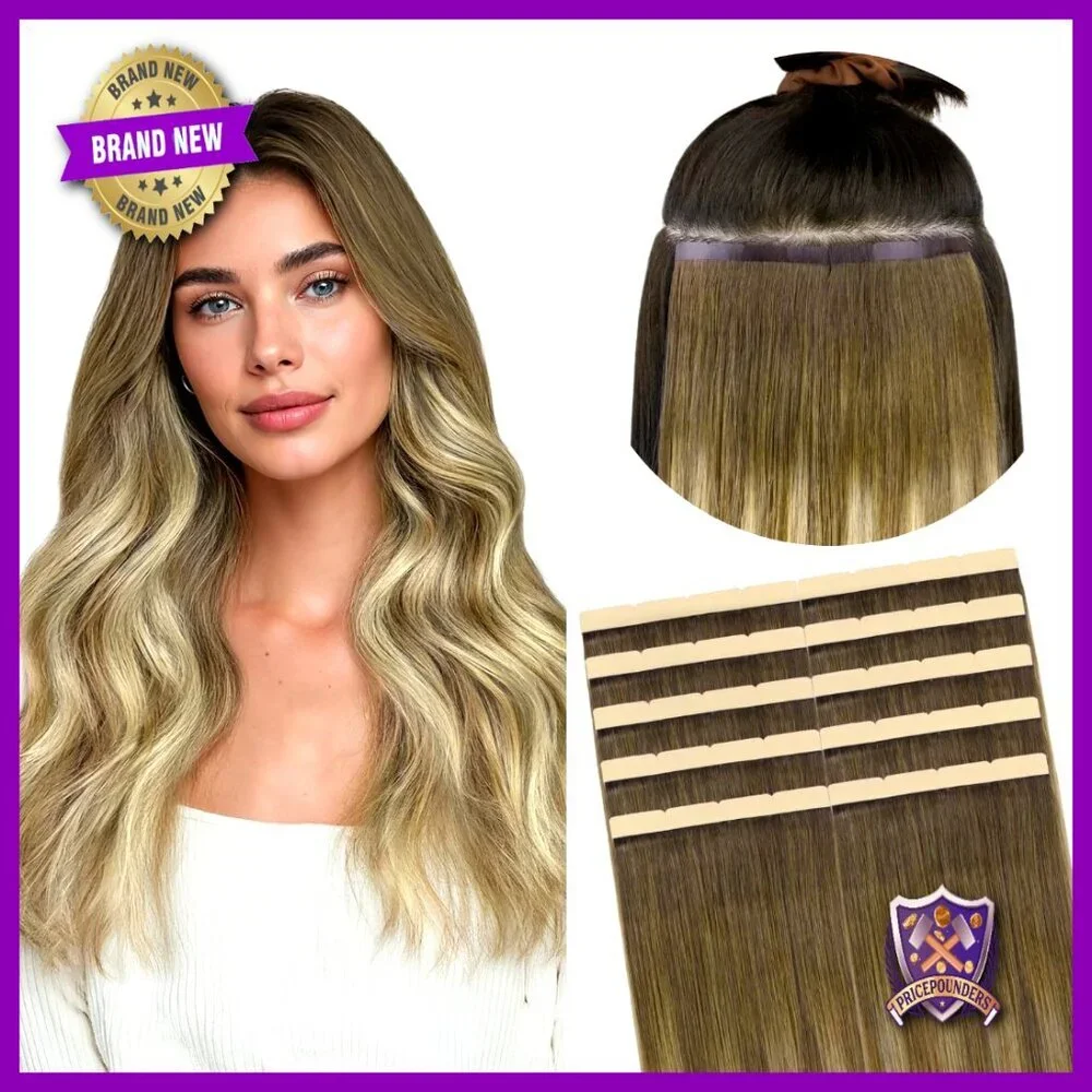 Human Hair Tape Extensions 20in 10pcs 50g 8cm Wide Heat-Safe Remy